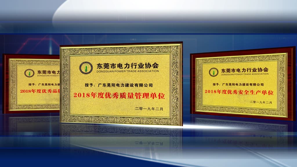 广东昊阳电力建设有限公司荣获东莞电力行业协会2018年度评优三大奖项！